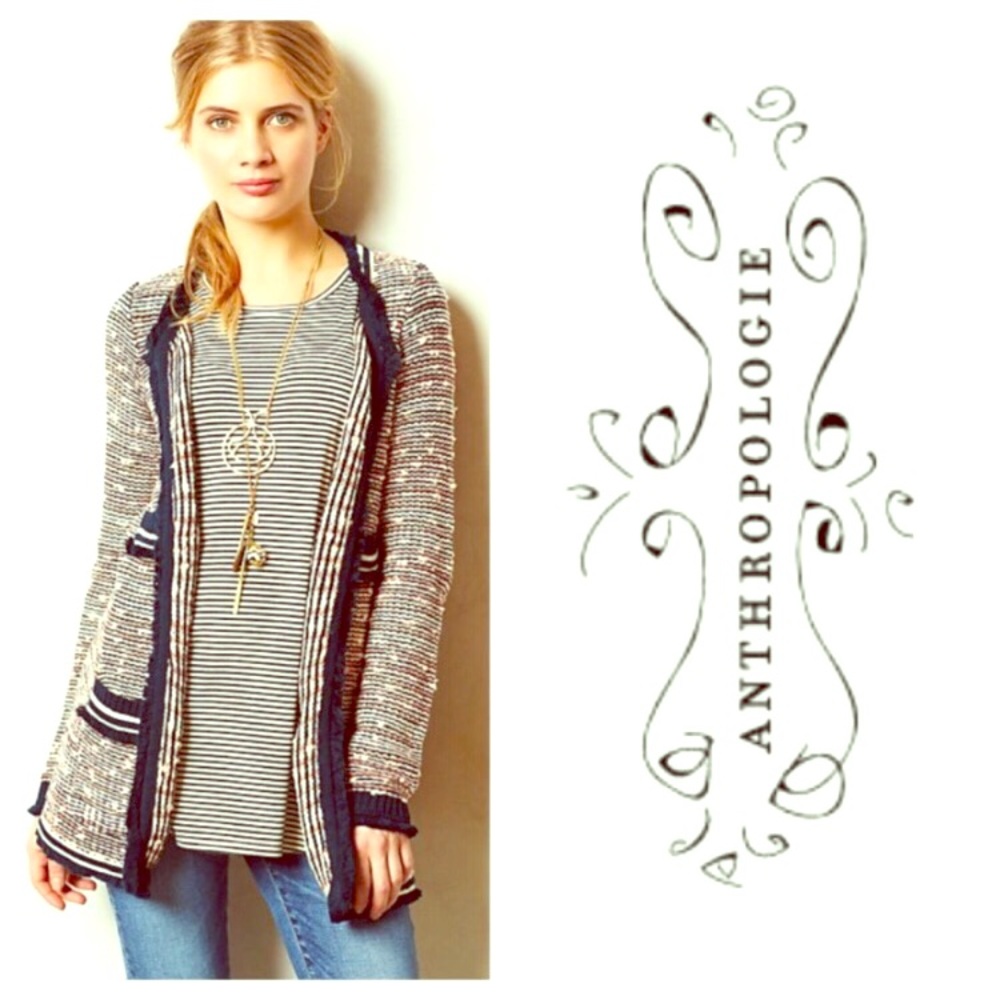 Anthropologie Moth Open Front Cardigan navy/pink